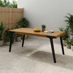Acacia Wood Patio Dining Table, 69'L Rectangle Outdoor Table, Teak Finish and Black Leg