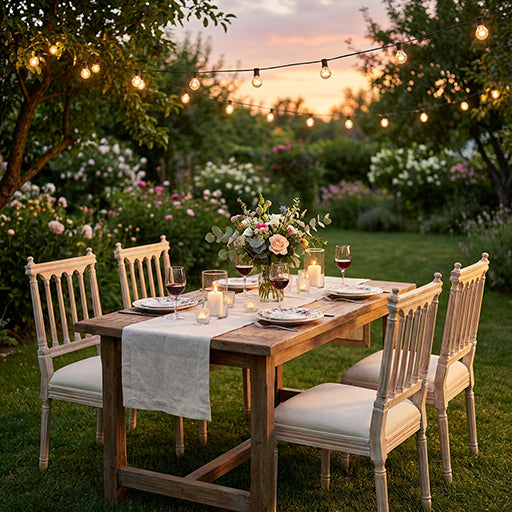 Set of 2 Antique Dining Chairs, Linen Upholstered Wooden Slat Back Chairs