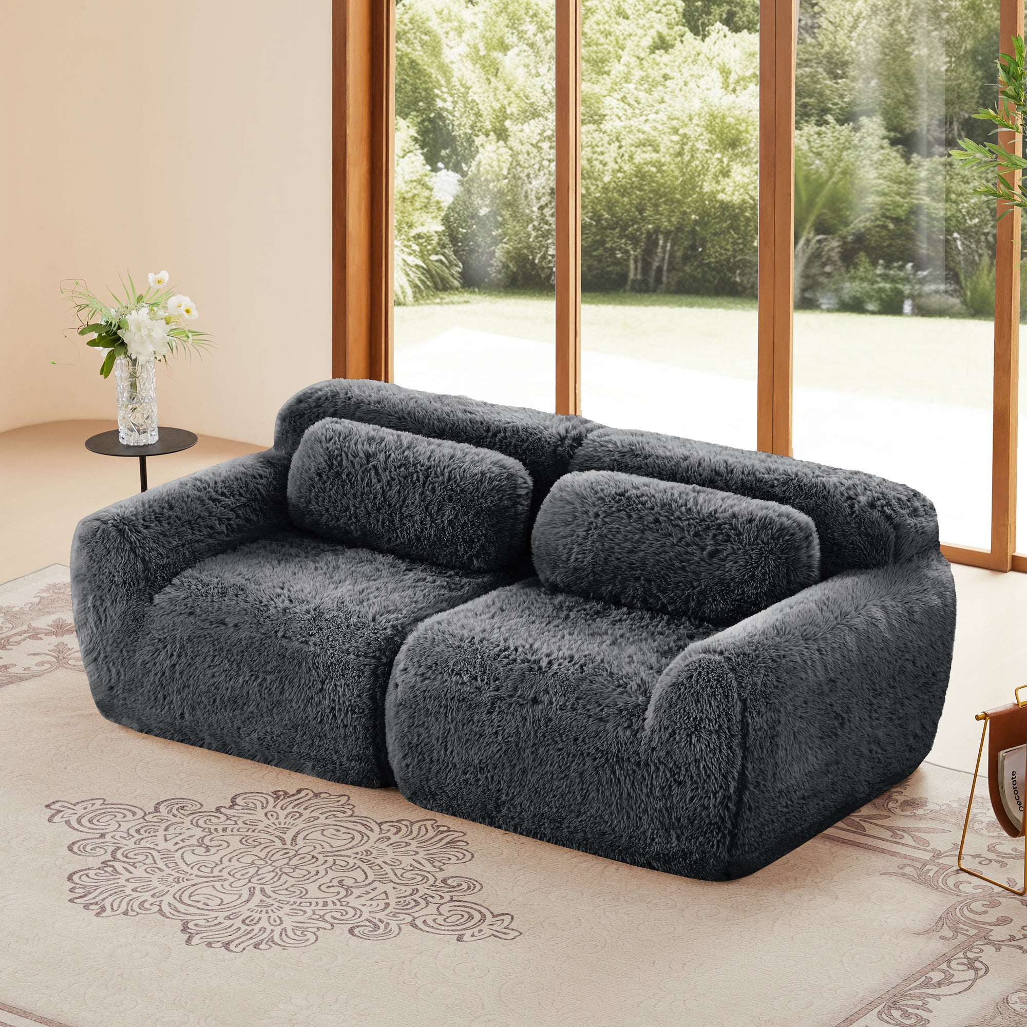 Cloud-Lounge Modular Sofa: 2-Seater Plush Sectional, No Assembly Required(DARK GREY)