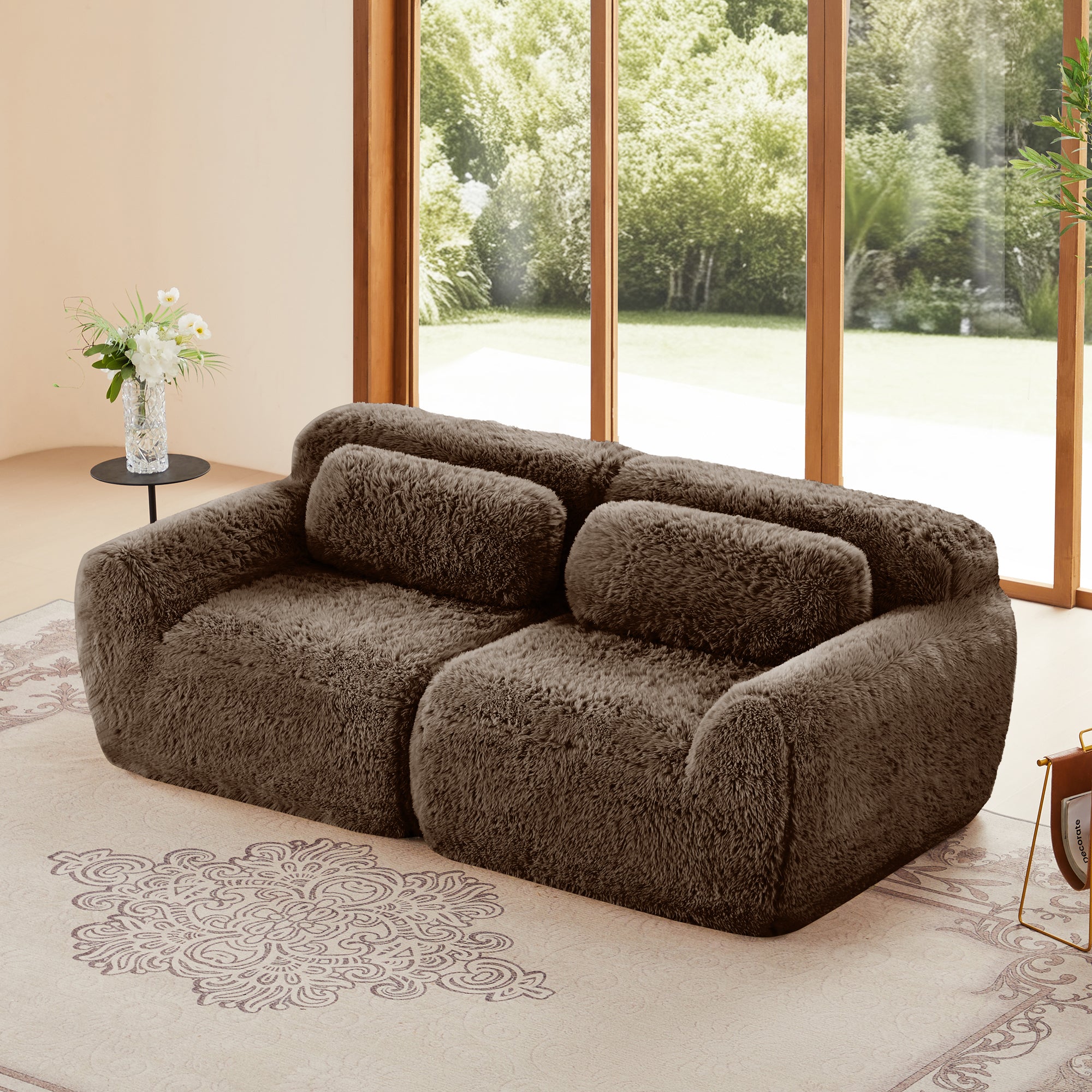 Cloud-Lounge Modular Sofa: 2-Seater Plush Sectional, No Assembly Required(Chocolate)