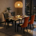 Modern Dining Chairs Set of 2, Black PU & Vibrant Orange Velvet with Nailhead Trim