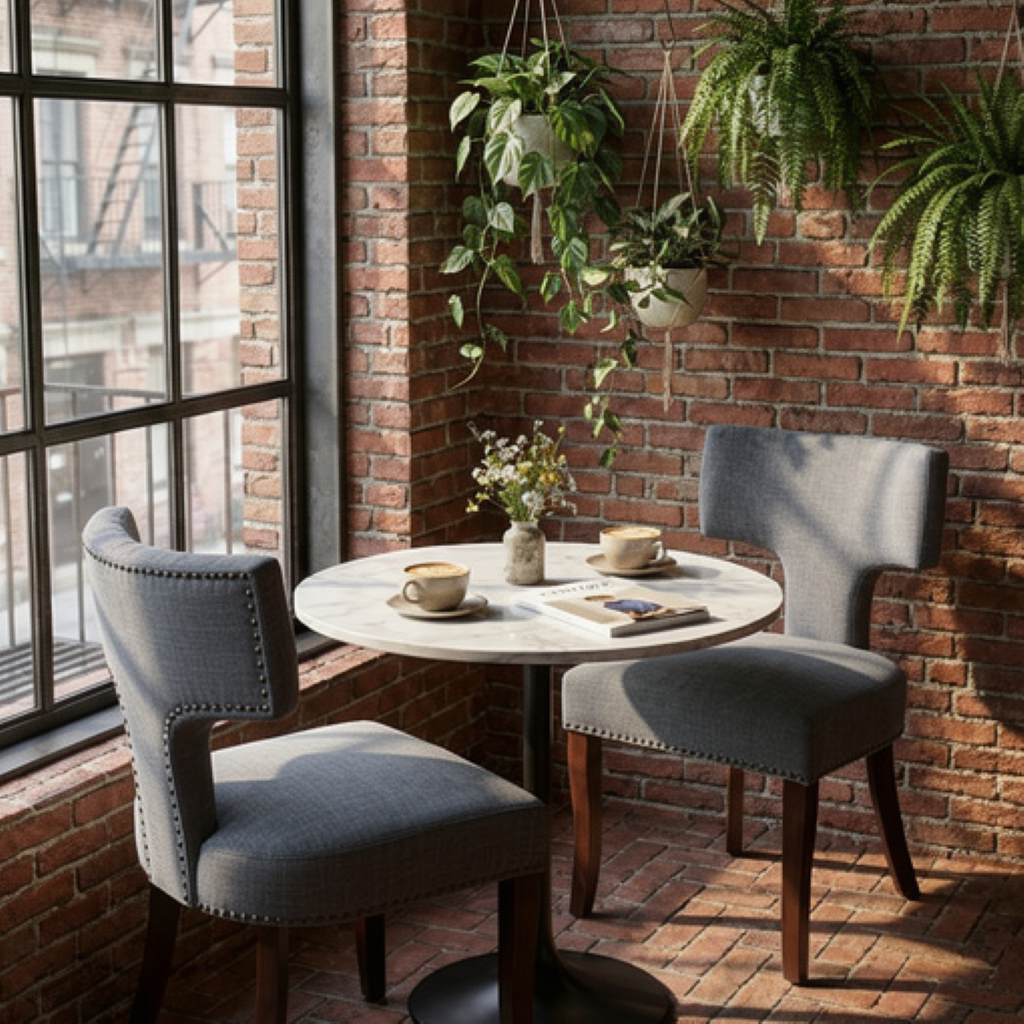 Gray Mid Century Modern Dining Chairs Set of 2, Linen & Solid Hardwood with Copper Nails