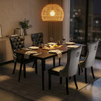 Modern Dining Chairs Set of 2, Black PU & Grey Velvet with Nailhead Trim