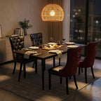 Modern Dining Chairs Set of 2, Black PU & Wine Velvet with Solid Wood Legs