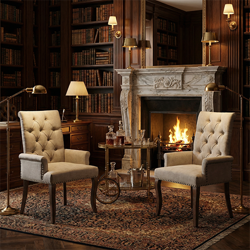 Single Beige Club Dining Chair in Chenille, Tufted Back with Curved Solid Wood Legs & Arms