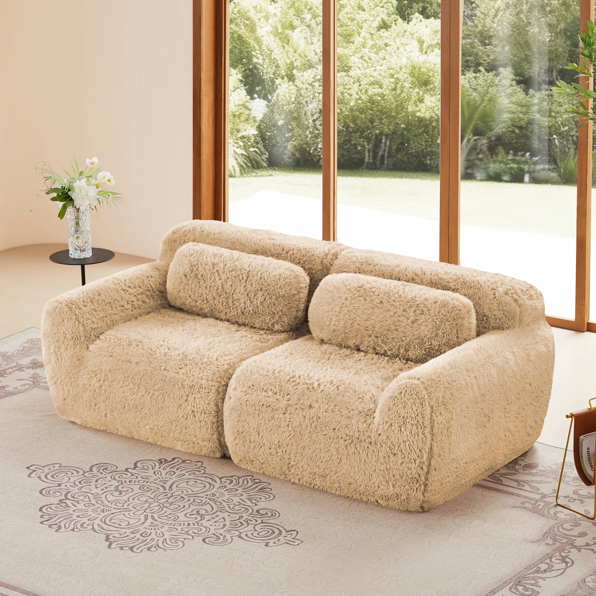 Cloud-Lounge Modular Sofa: 2-Seater Plush Sectional, No Assembly Required(Light Khaki)