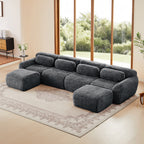 4-Seat U-Shaped Sectional Sofa, 32D High-Density Sponge, No Assembly, Cloud-Like Plush Fabric(DARK GREY)