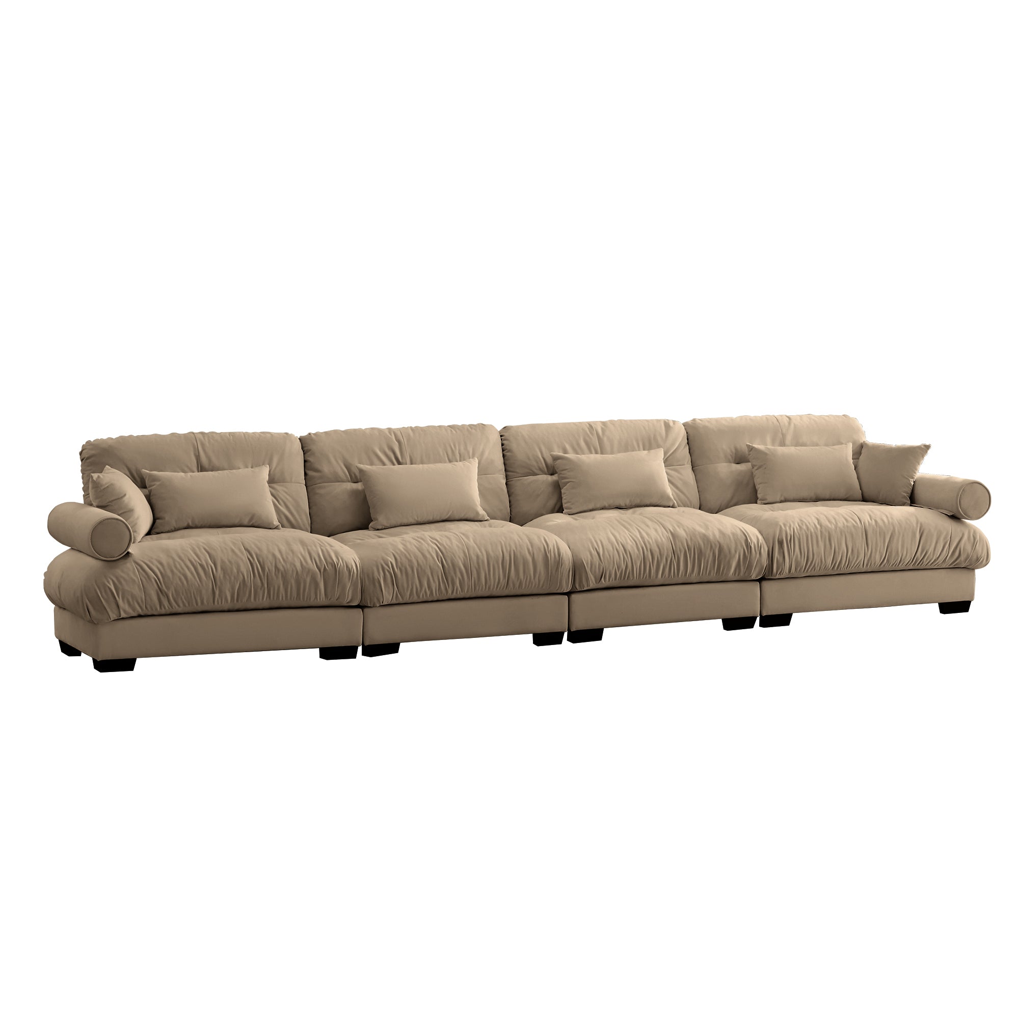 4-Seat Cloud Comfort Velvet Sofa: Large, Modular & Plush Living Room Seating(Camel)