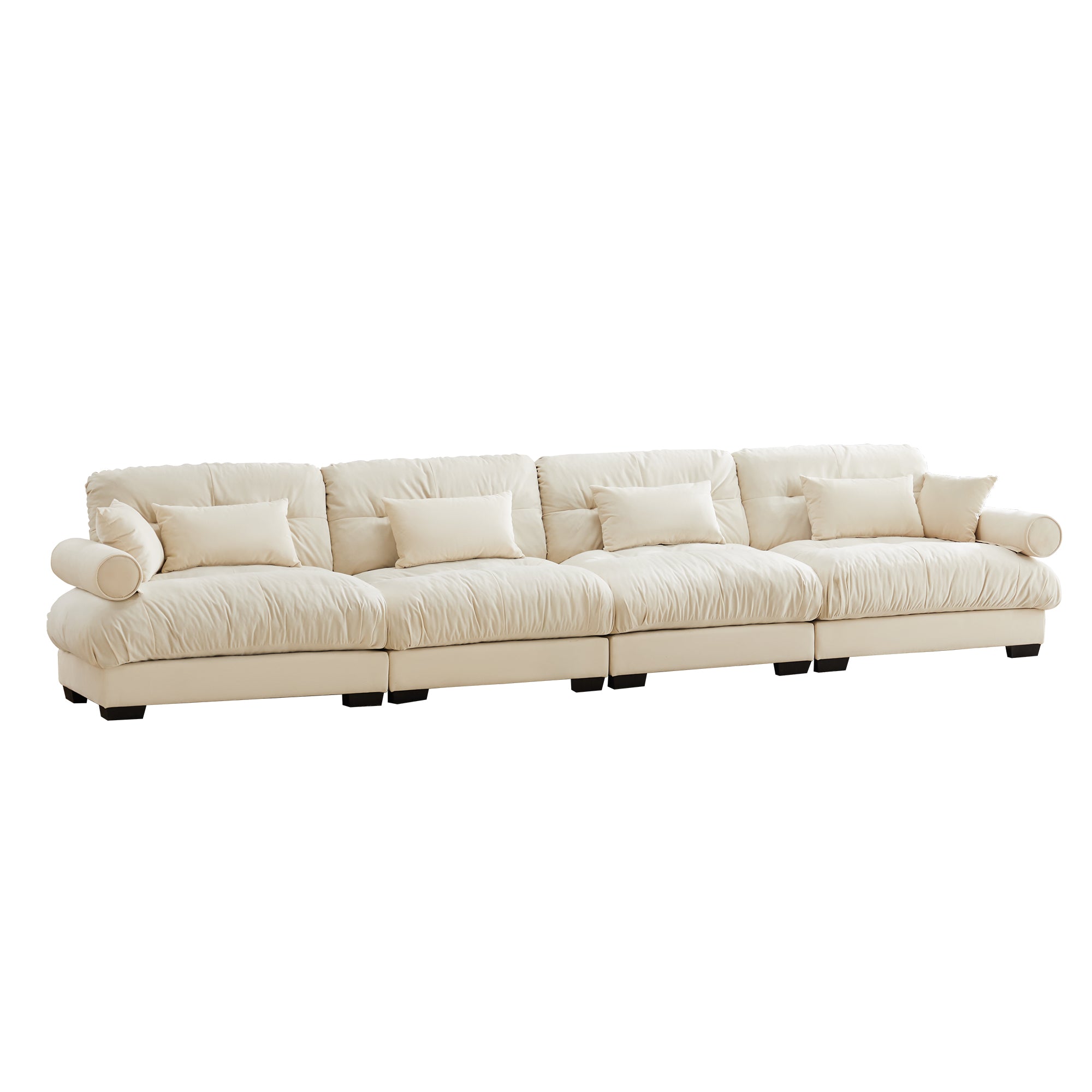 4-Seat Cloud Comfort Velvet Sofa: Large, Modular & Plush Living Room Seating(Cream)