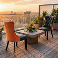 Modern Dining Chairs Set of 2, Black PU & Vibrant Orange Velvet with Nailhead Trim