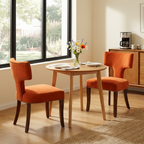 Orange Mid Century Modern Dining Chairs Set of 2, Linen & Hardwood with Copper Nails