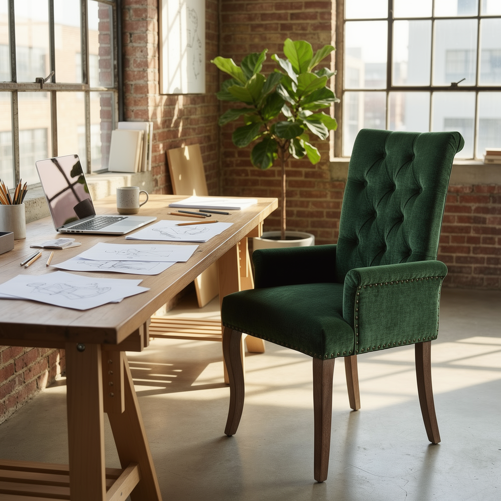 Single Olive Green Chenille Club Chair, Modern Tufted Accent Chair with Curved Wood Legs