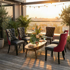 Modern Dining Chairs Set of 2, Black PU & Wine Velvet with Solid Wood Legs