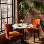 Orange Mid Century Modern Dining Chairs Set of 2, Linen & Hardwood with Copper Nails