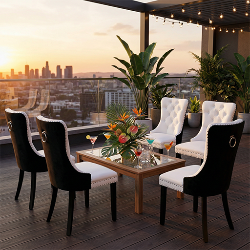 Modern Dining Chairs Set of 2, Front PU & Back Velvet Upholstery with Nailhead Trim