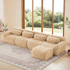 4-Seat L-Shaped Sectional Sofa, Plush Cloud Couch, No Assembly, 32D High-Density Sponge, Anti-Slip Bottom(Light Khaki)