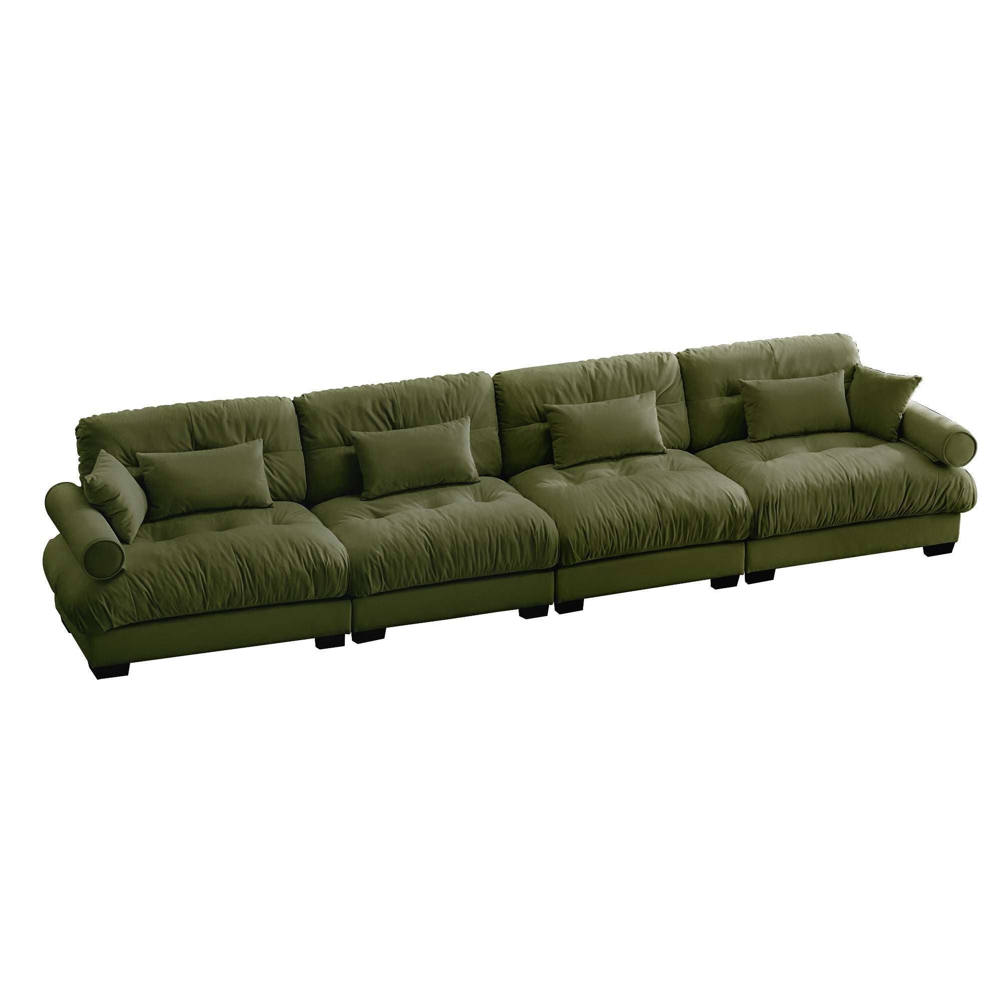 4-Seat Cloud Comfort Velvet Sofa: Large, Modular & Plush Living Room Seating(Olive Green)