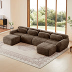 4-Seat U-Shaped Sectional Sofa, 32D High-Density Sponge, No Assembly, Cloud-Like Plush Fabric(Chocolate)