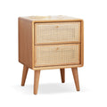 Solid Oak Nightstand with Rattan Door, Nordic Bedside Cabinet, 0.4m