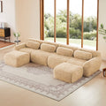 4-Seat U-Shaped Sectional Sofa, 32D High-Density Sponge, No Assembly, Cloud-Like Plush Fabric(Light Khaki)