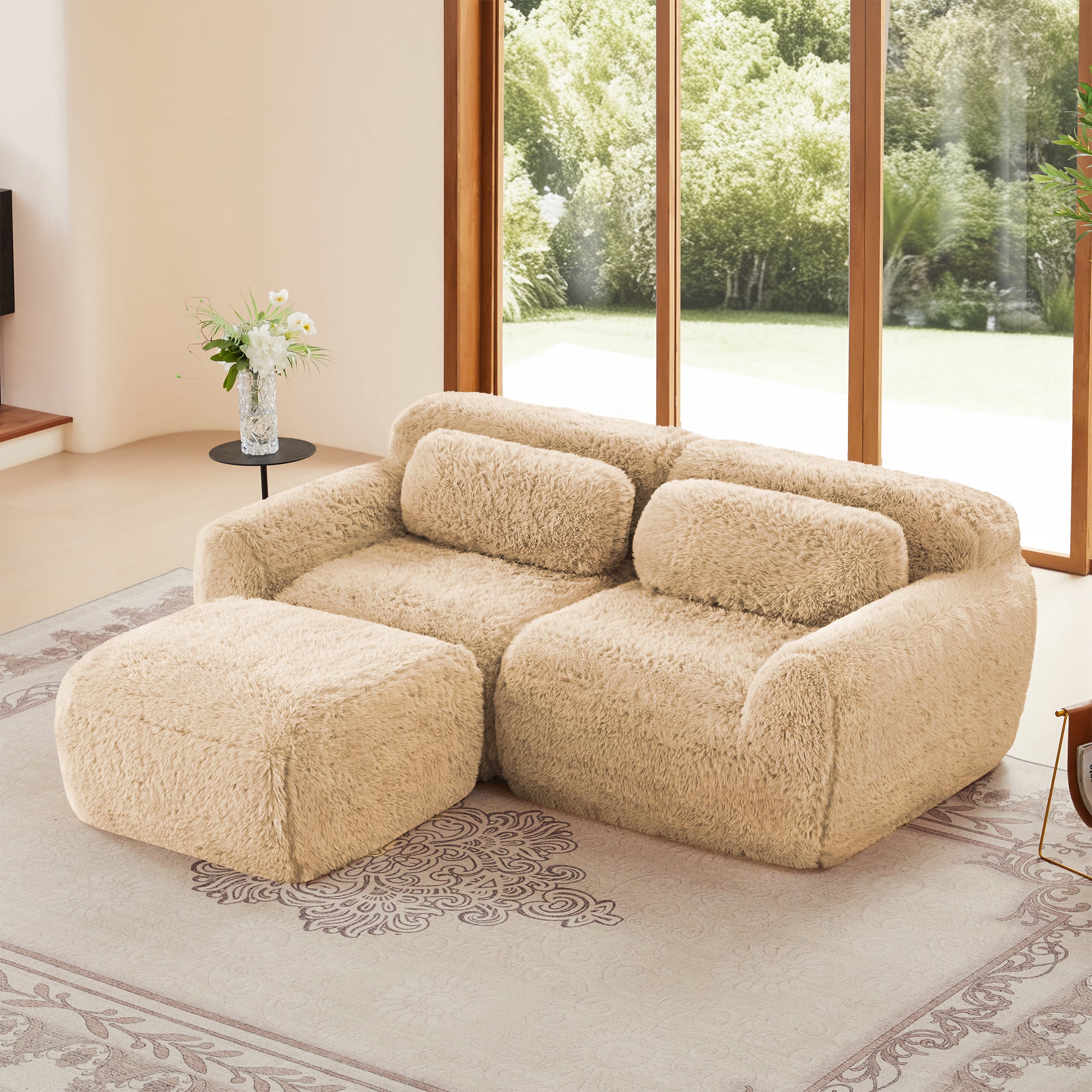 L-Shaped 2-Seat Plush Sofa with Chaise, 32D High-Density Sponge, No Assembly Required, Ergonomic Design(Light Khaki)