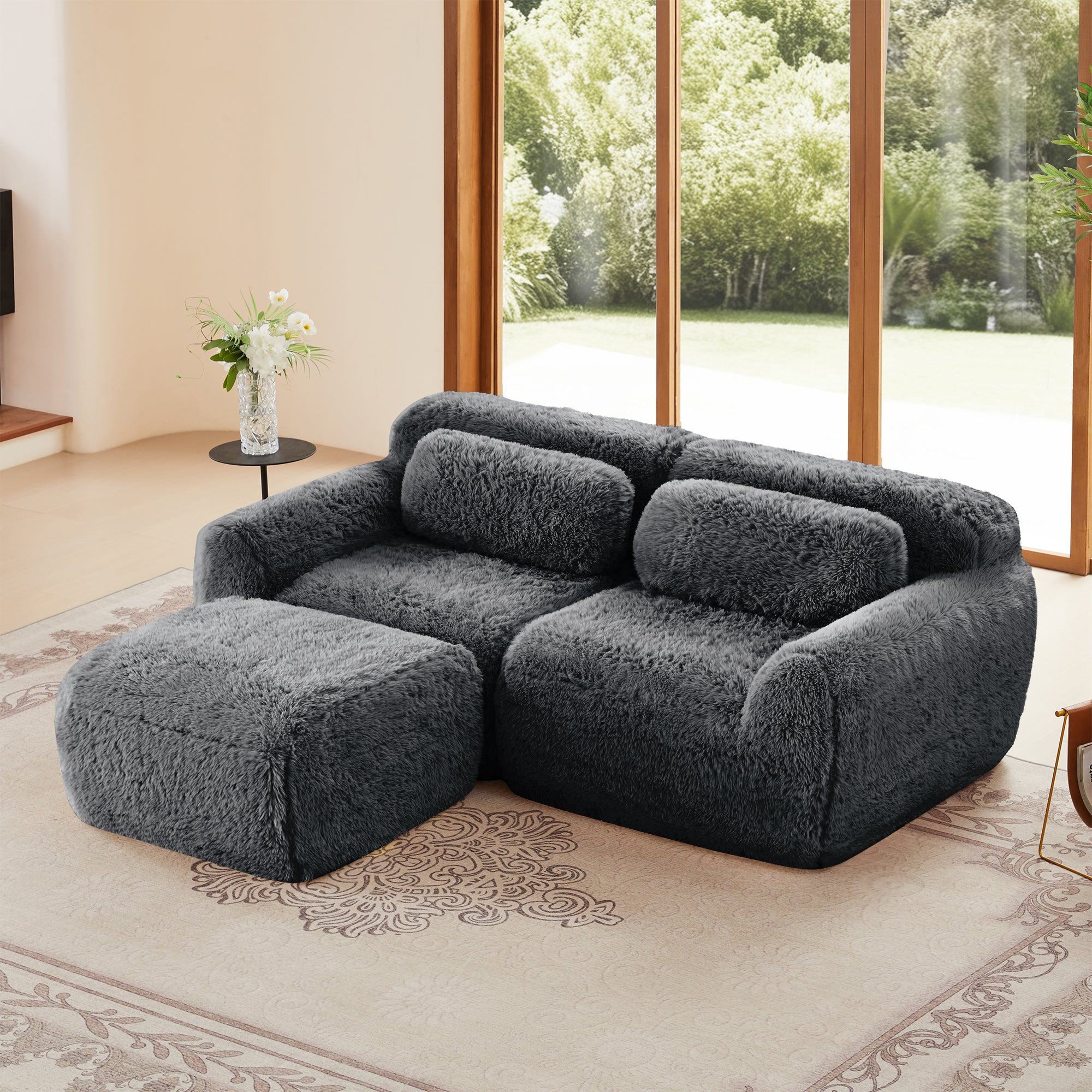L-Shaped 2-Seat Plush Sofa with Chaise, 32D High-Density Sponge, No Assembly Required, Ergonomic Design(DARK GREY)