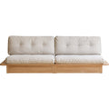 Oak Solid Wood Sofa with Storage, Gravel White Cotton Linen, Modern Straight Sofa