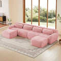 4-Seat U-Shaped Sectional Sofa, 32D High-Density Sponge, No Assembly, Cloud-Like Plush Fabric(Pink)