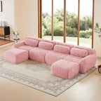 4-Seat U-Shaped Sectional Sofa, 32D High-Density Sponge, No Assembly, Cloud-Like Plush Fabric(Pink)