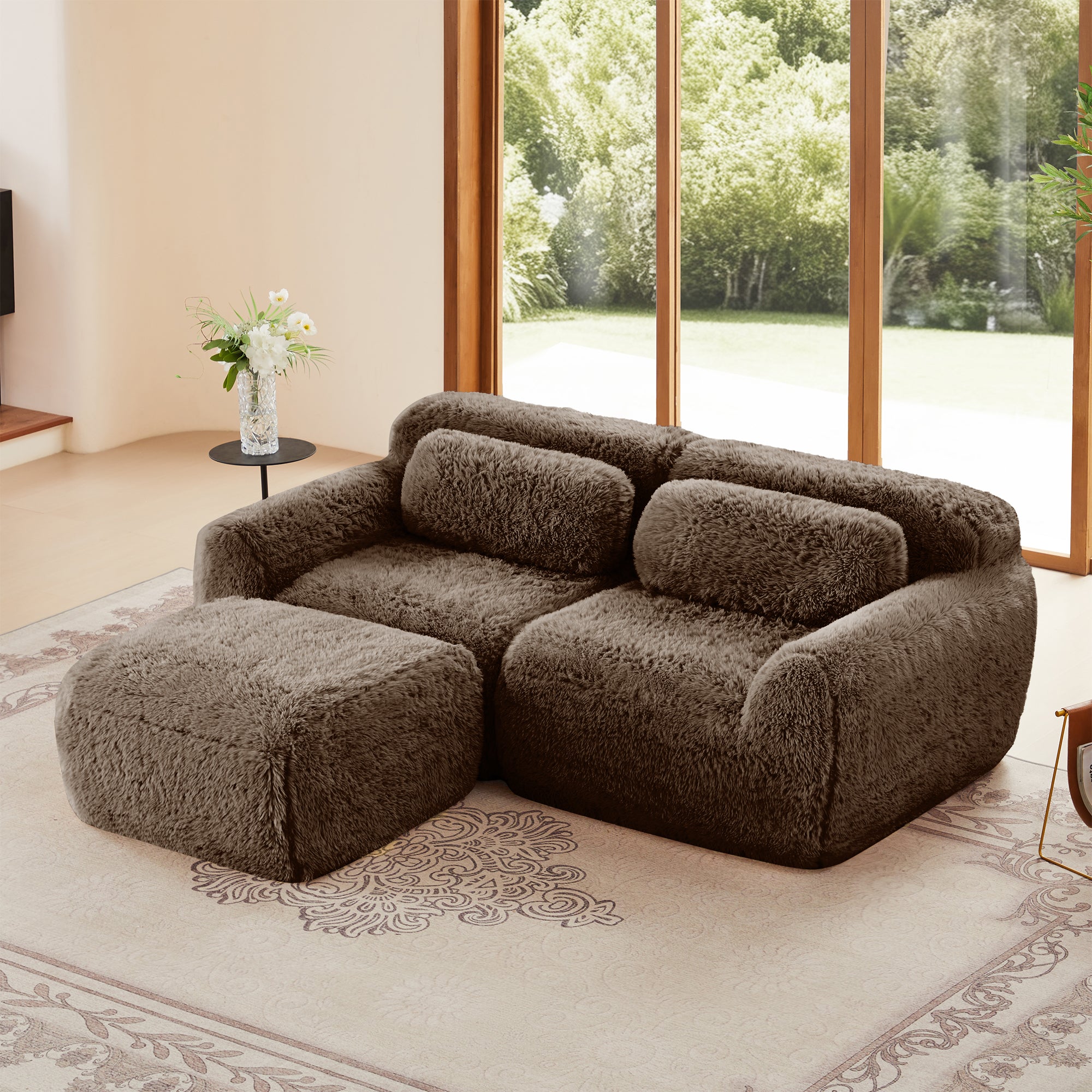L-Shaped 2-Seat Plush Sofa with Chaise, 32D High-Density Sponge, No Assembly Required, Ergonomic Design(Chocolate)