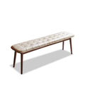 Off White Natural Oak Dining Bench with Leather Cushion for Living Room