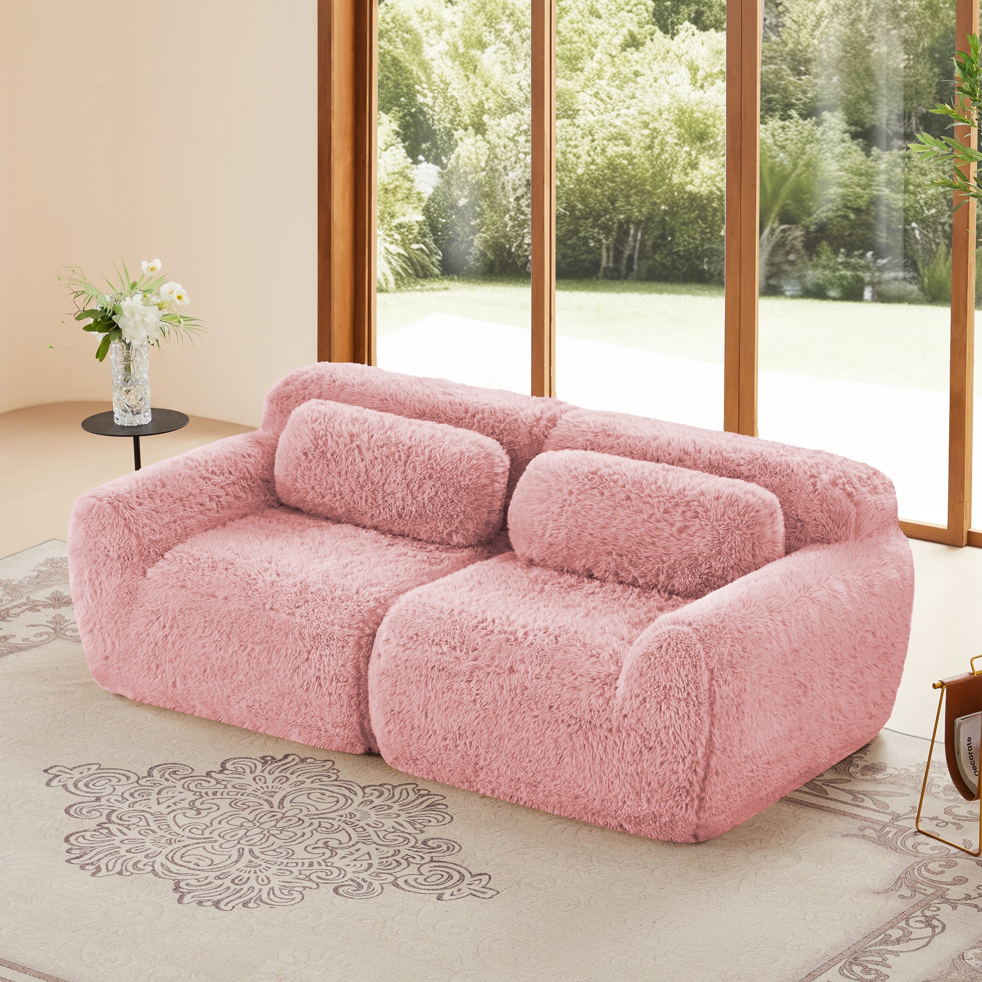 Cloud-Lounge Modular Sofa: 2-Seater Plush Sectional, No Assembly Required(Pink)